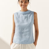 100% Linen Draped Collar Tank Top