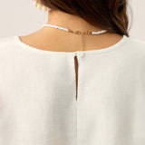 100% Linen Scoop Neck Slit Back Pullover Top FELICIA