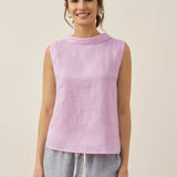 100% Linen Draped Collar Tank Top JACQUELINE
