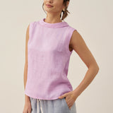 100% Linen Draped Collar Tank Top JACQUELINE