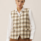 100% Linen Reversible Denim Texture Button Front Vest HARPER