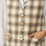 100% Linen Reversible Denim Texture Button Front Vest HARPER