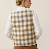 100% Linen Reversible Denim Texture Button Front Vest HARPER