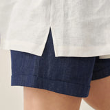 100% Linen Round Neck Pleated Pullover Top QUINLAN
