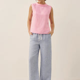 100% Linen Draped Collar Tank Top