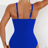 Maclair & Co. - Women Plus Size One Piece Swimsuit V Neck Mesh Sheer Tummy Control Bathing Suit