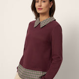 Cotton Plaid Panel Long Sleeve Top RAYNA