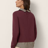 Cotton Plaid Panel Long Sleeve Top RAYNA
