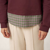 Cotton Plaid Panel Long Sleeve Top RAYNA