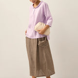 100% Linen Shawl V-Neck Half Sleeve Top JADE