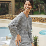Linen Checked Long-Sleeved Top CAROLINE