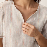 Linen Split-Neck Drop-Shoulder Top KIERA