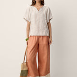 Linen Split-Neck Drop-Shoulder Top KIERA